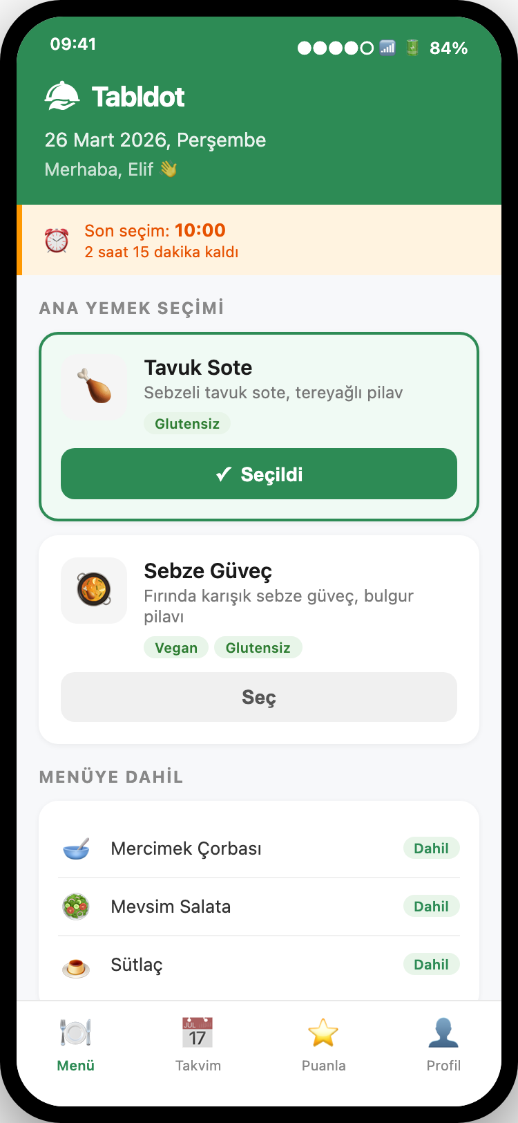 Yemeğini seçer