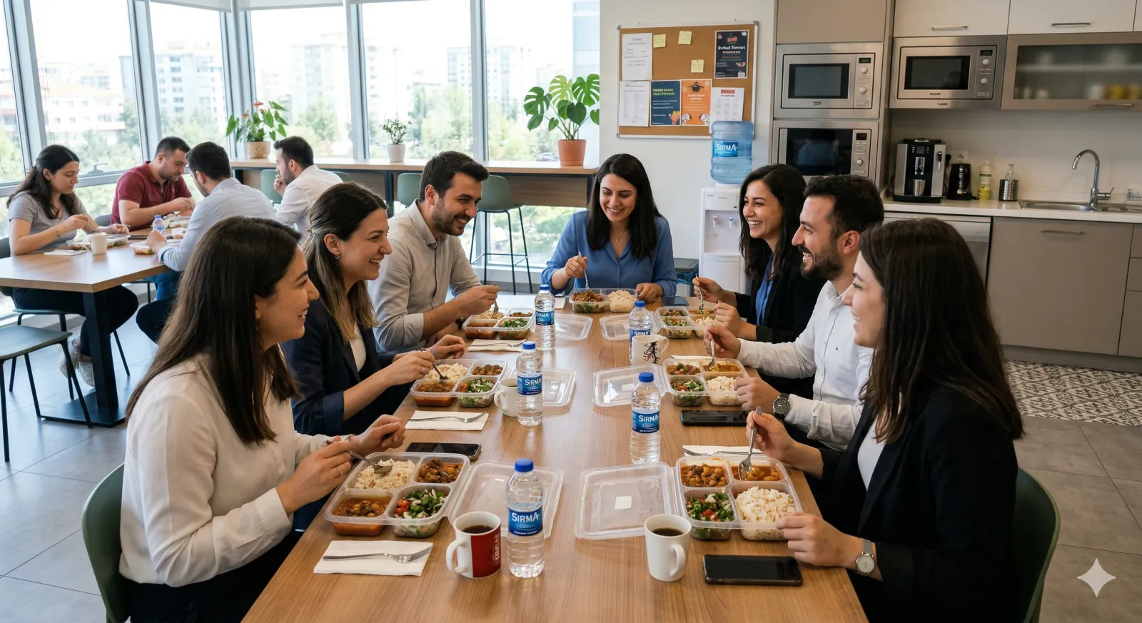 Modern ofis kafeteryasında öğle yemeği